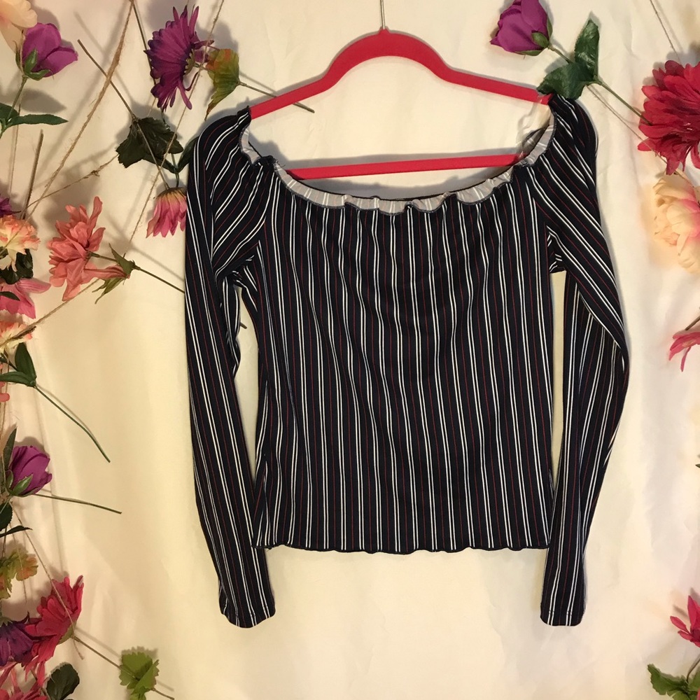 Ultra Flirt Top | Off Shoulder | Vertical Stripe L